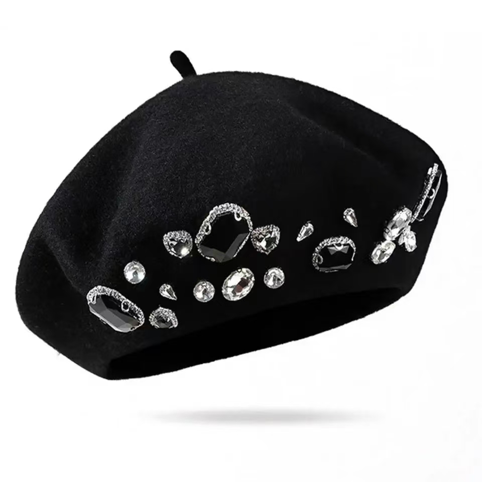 French Beret Thick Rhinestone  - Beret French Wool 评论和价格