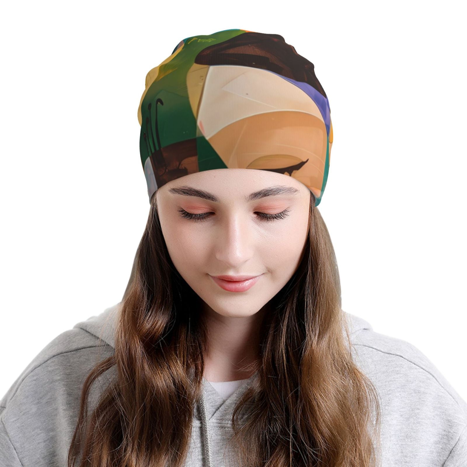 Abstract Musical Faces Printed - Beanie Cuffed Knit 评论和价格