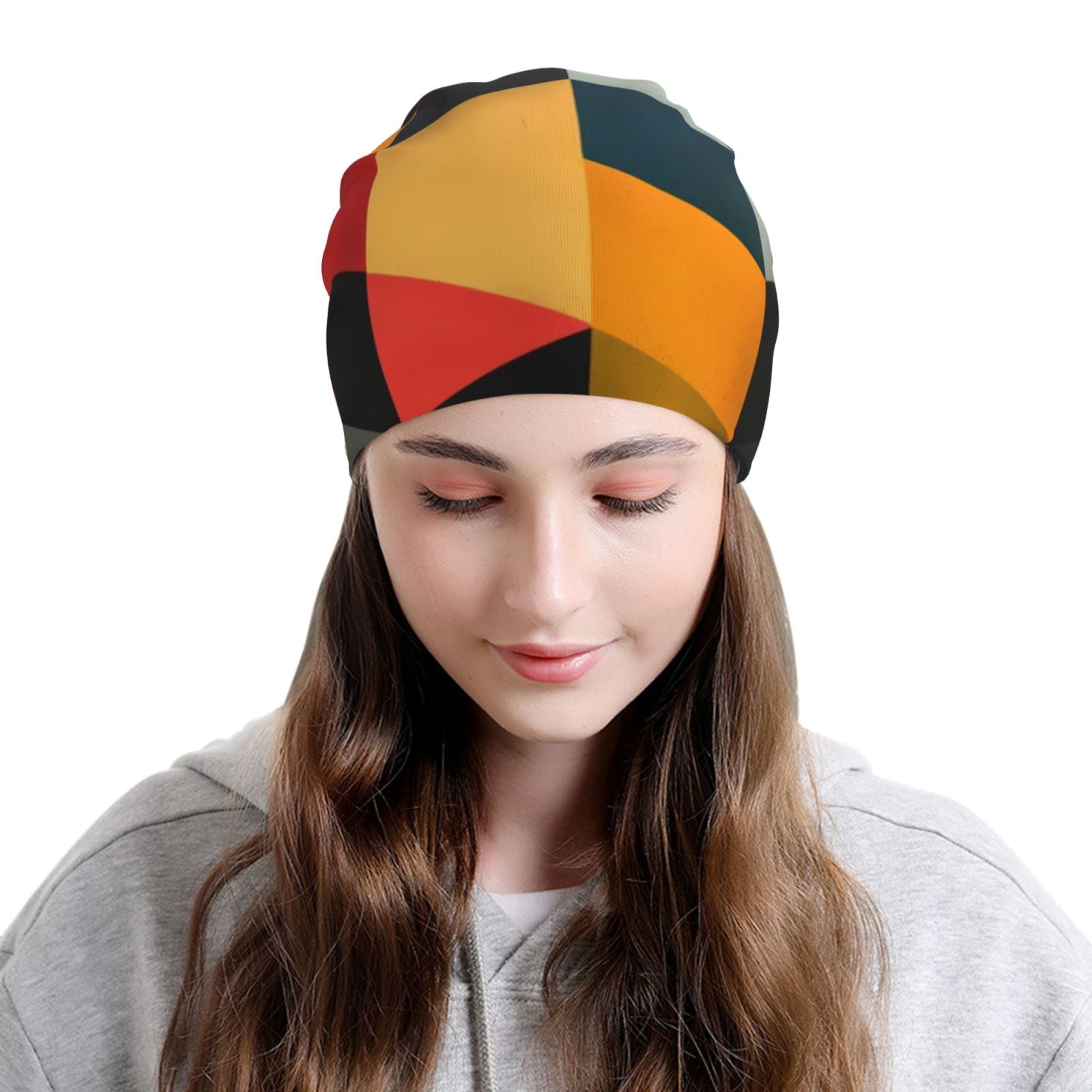 Geometric Cube Pattern Art Pri - Beanie Cuffed Knit 评论和价格