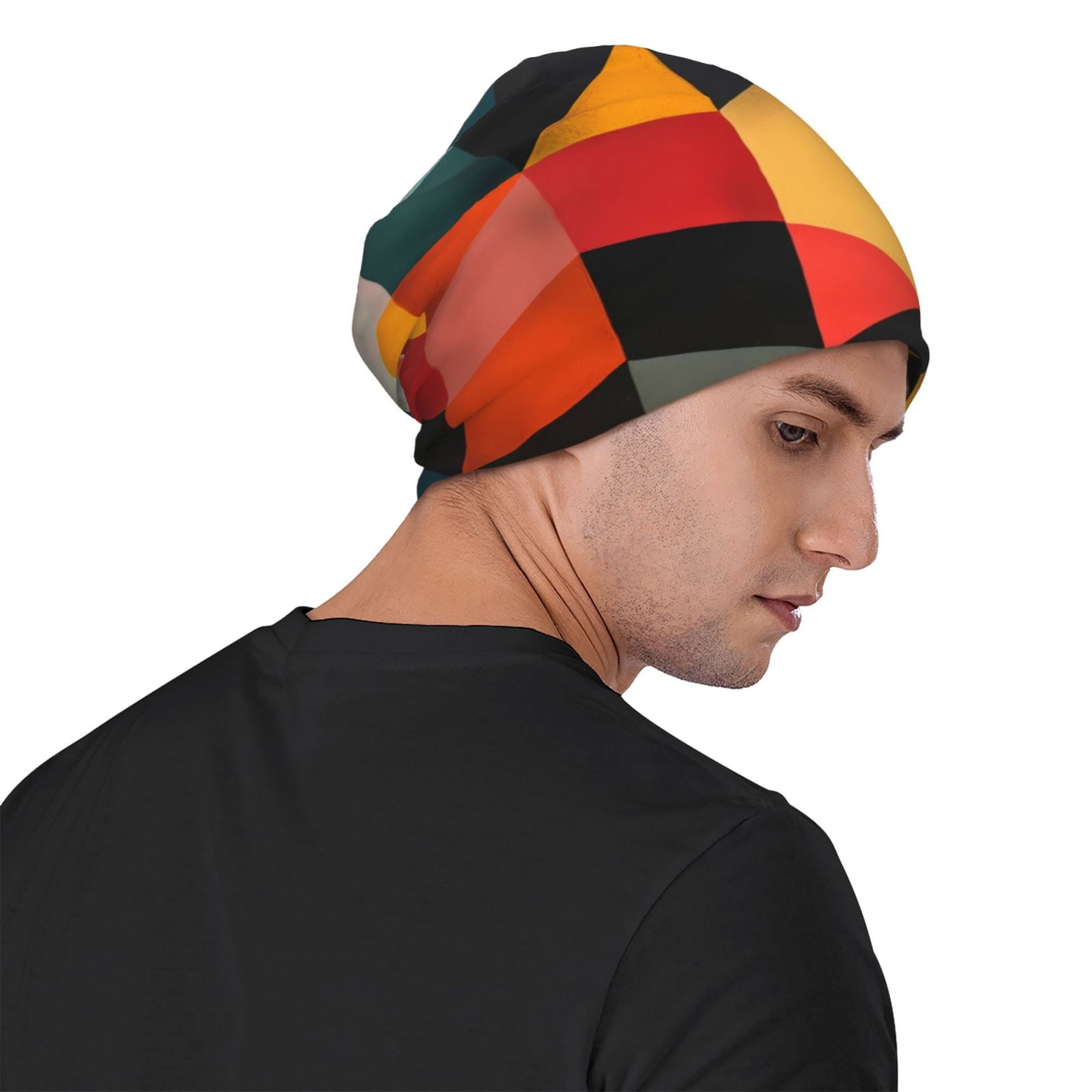 Geometric Cube Pattern Art Pri - Beanie Cuffed Knit 评论和价格