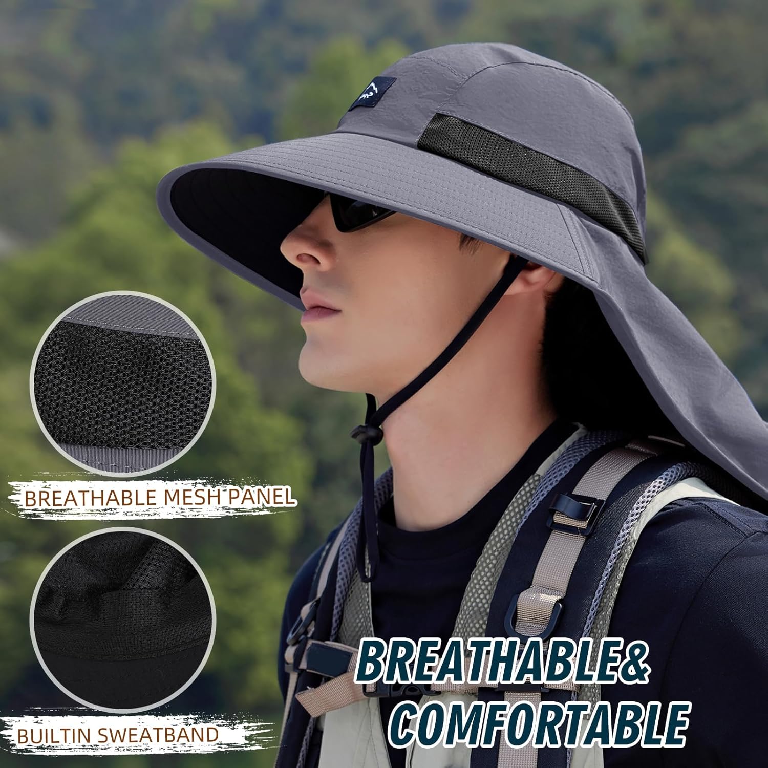UPF50+ Sun Hat with Neck Flap, - Sun Hat Wide Brim 评论和价格