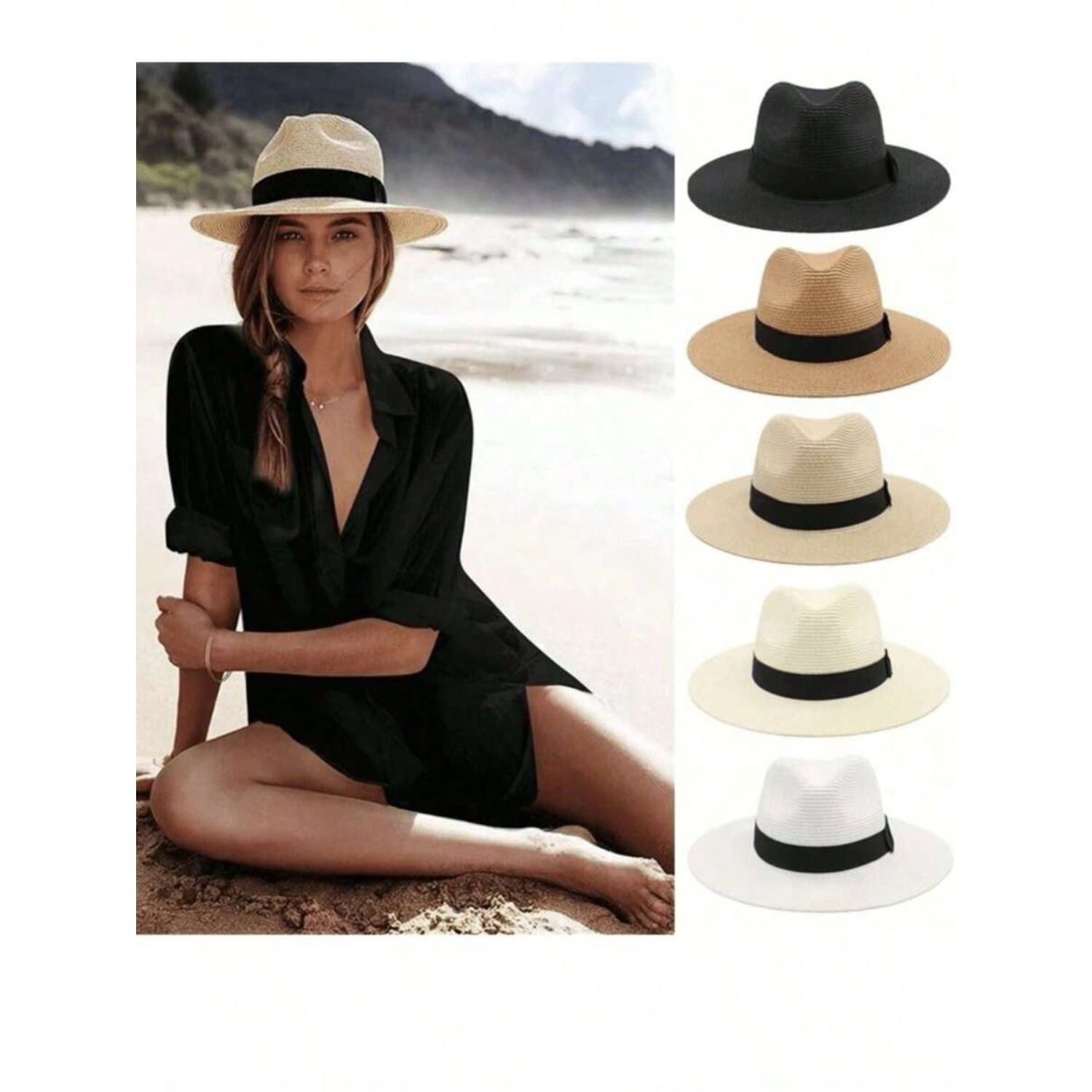 1 X Jazz Style Panama Hat with - Cowboy Hat Straw 评论和价格
