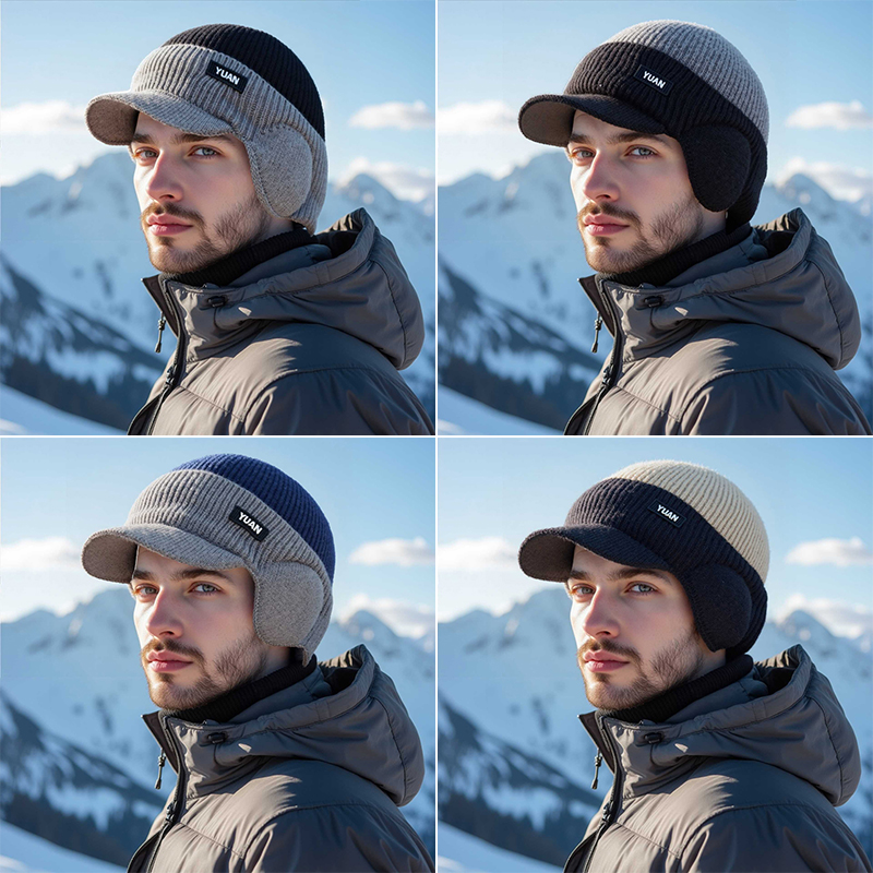Dual-Tone Knit Baseball Cap- O - Trapper Hat Ear Flap 评论和价格