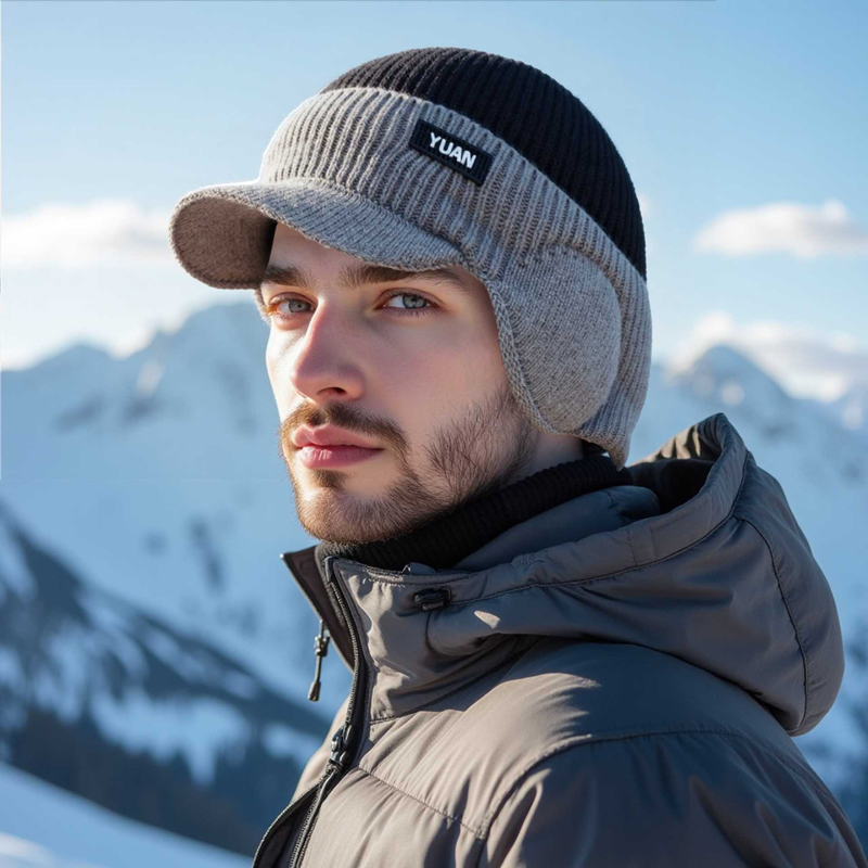 Dual-Tone Knit Baseball Cap- O - Trapper Hat Ear Flap 评论和价格