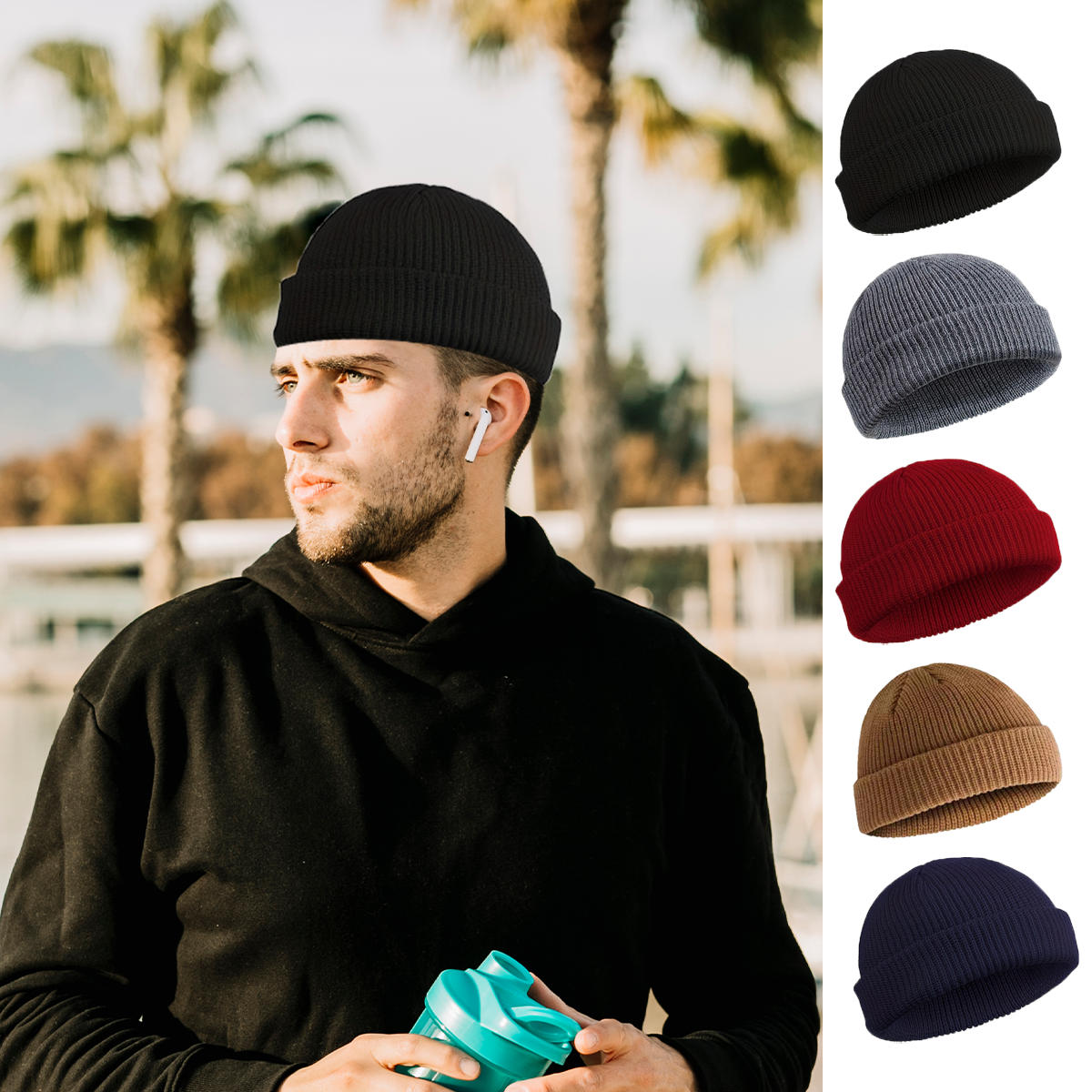 Winter Knitted Hat Warm Outdoo - Beanie Cuffed Knit 评论和价格