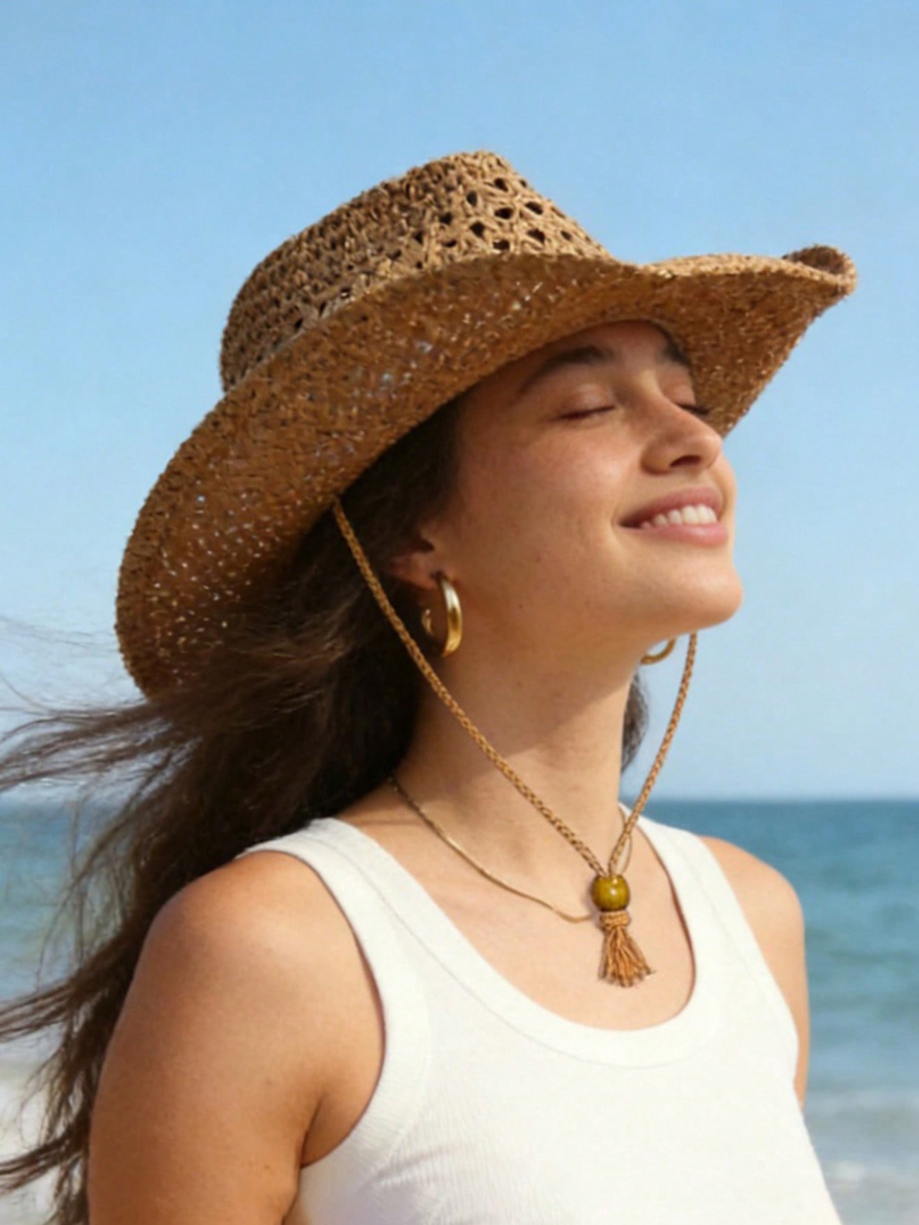 1pc Unisex Retro Hollow Curled - Cowboy Hat Straw 评论和价格