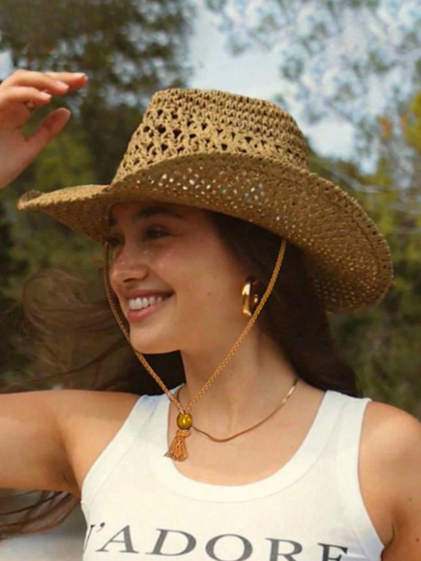 1pc Unisex Retro Hollow Curled - Cowboy Hat Straw 评论和价格